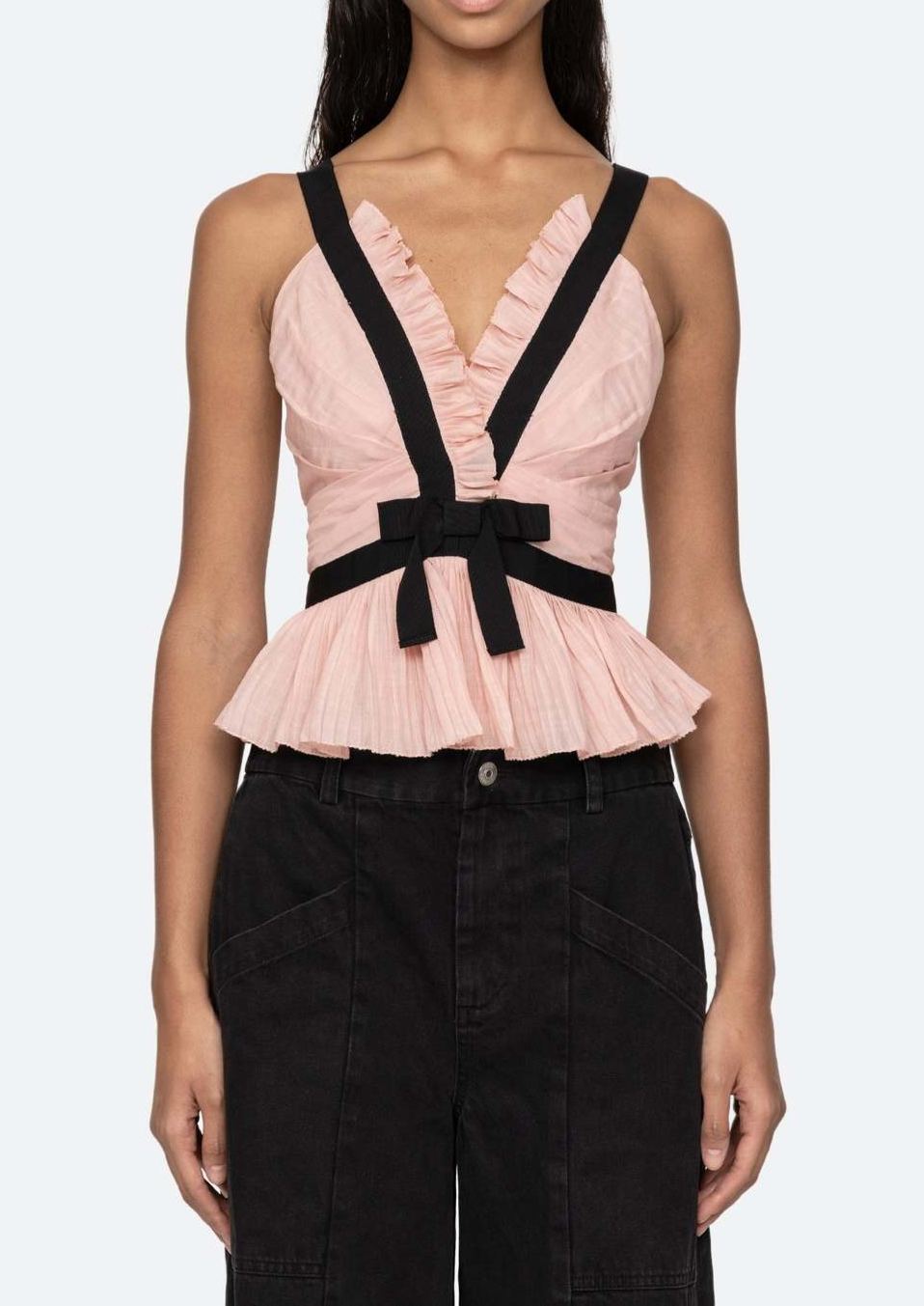 Fearghal V Neck Bow Top In Pink