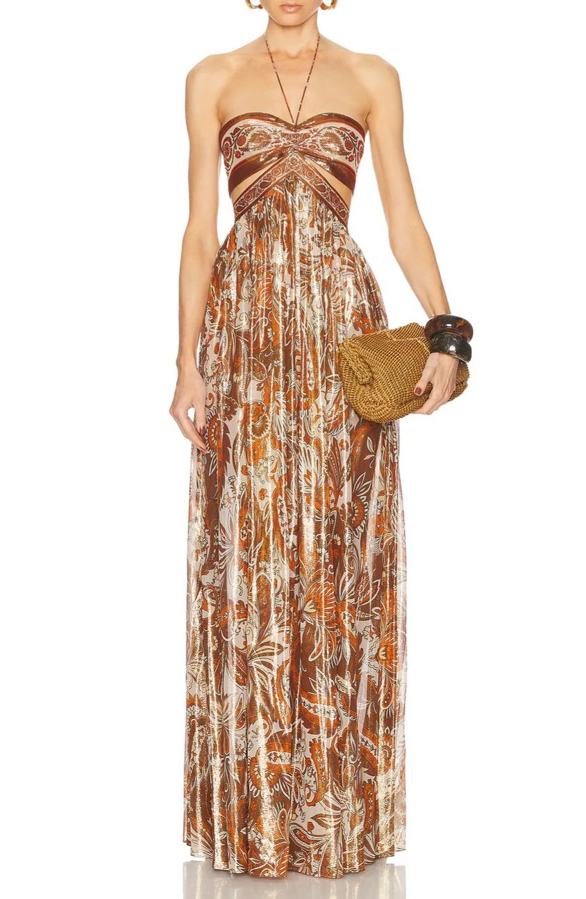 Farzad Halter Neck Paisley Cutout Maxi Dress