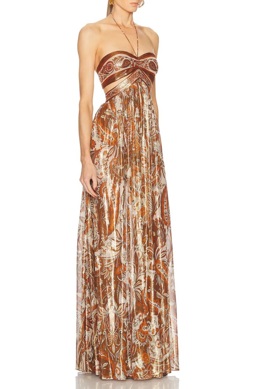Farzad Halter Neck Paisley Cutout Maxi Dress