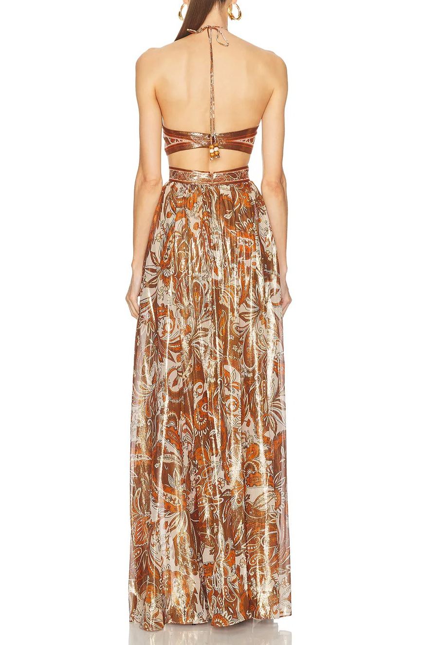 Farzad Halter Neck Paisley Cutout Maxi Dress