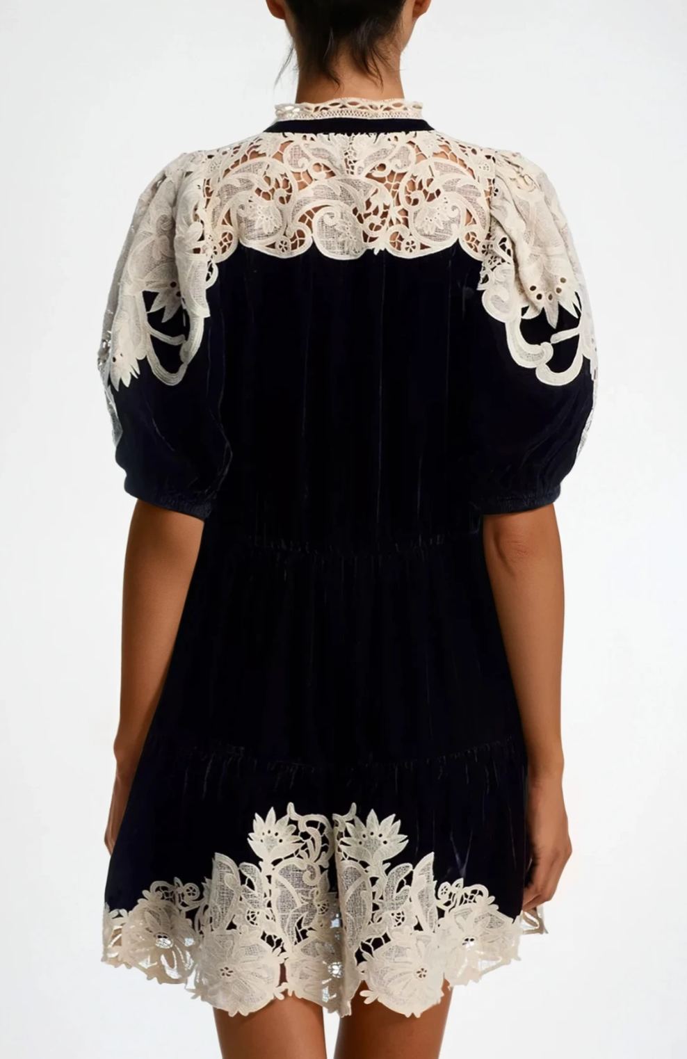 Farzad Puff Sleeve Cochet Mini Dress