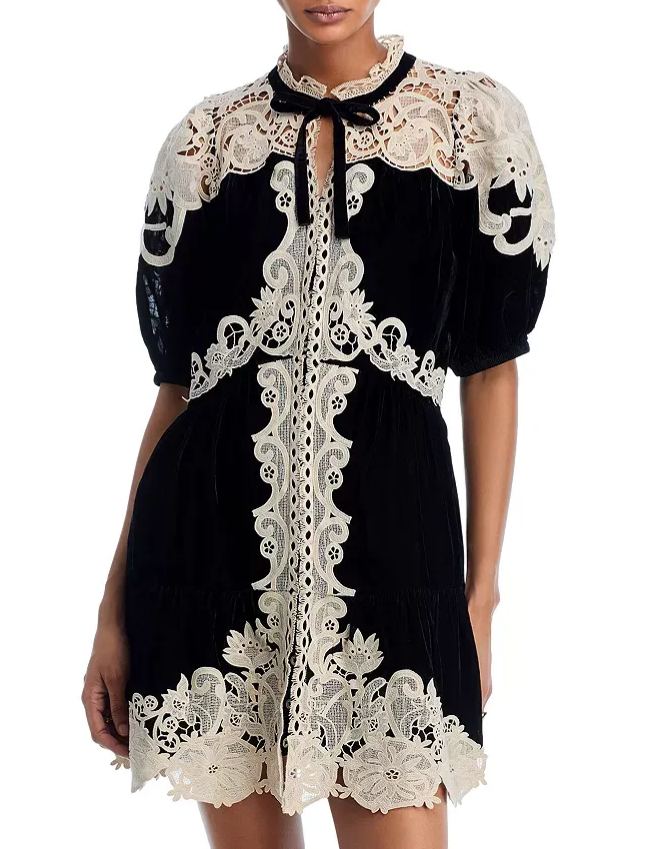 Farzad Puff Sleeve Cochet Mini Dress