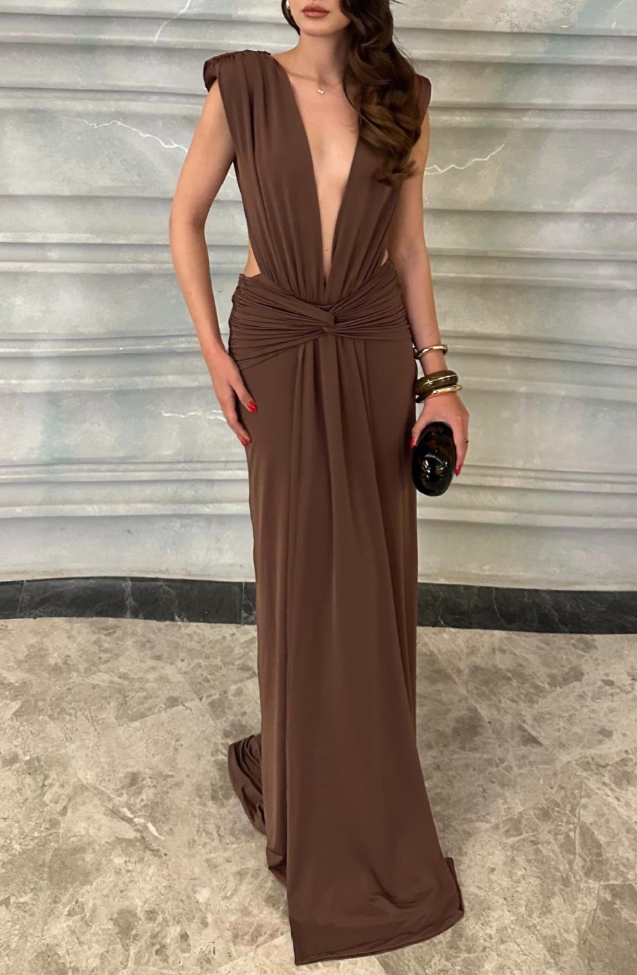 Fatin Plunge Twist Maxi Dress