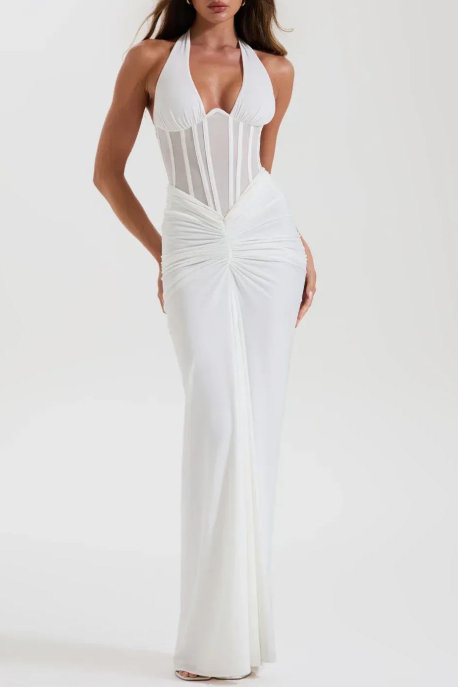 Fagelonio Halter Neck Corset Maxi Dress In White