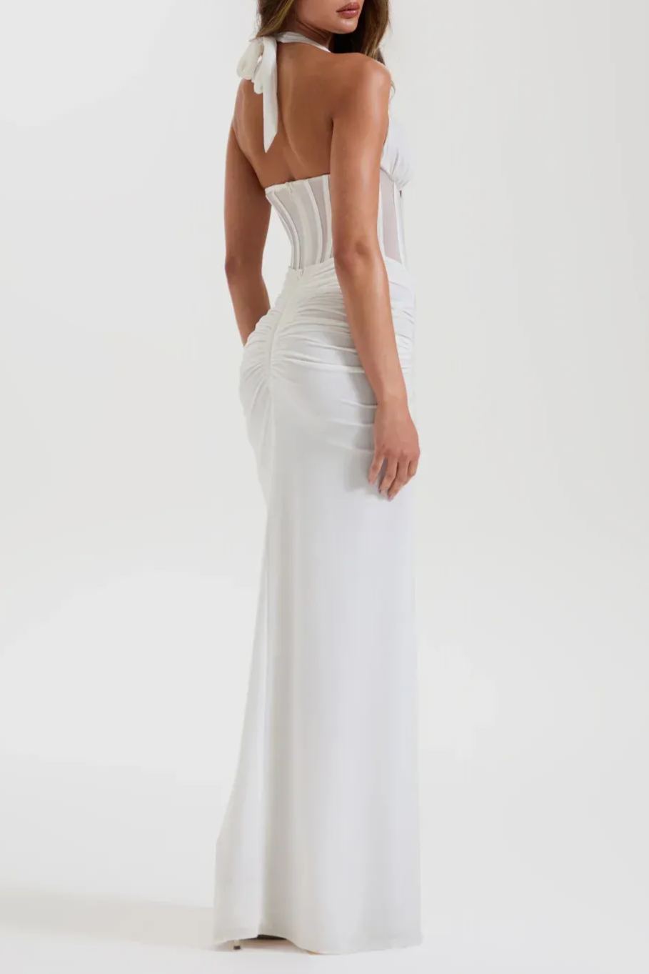 Fagelonio Halter Neck Corset Maxi Dress In White