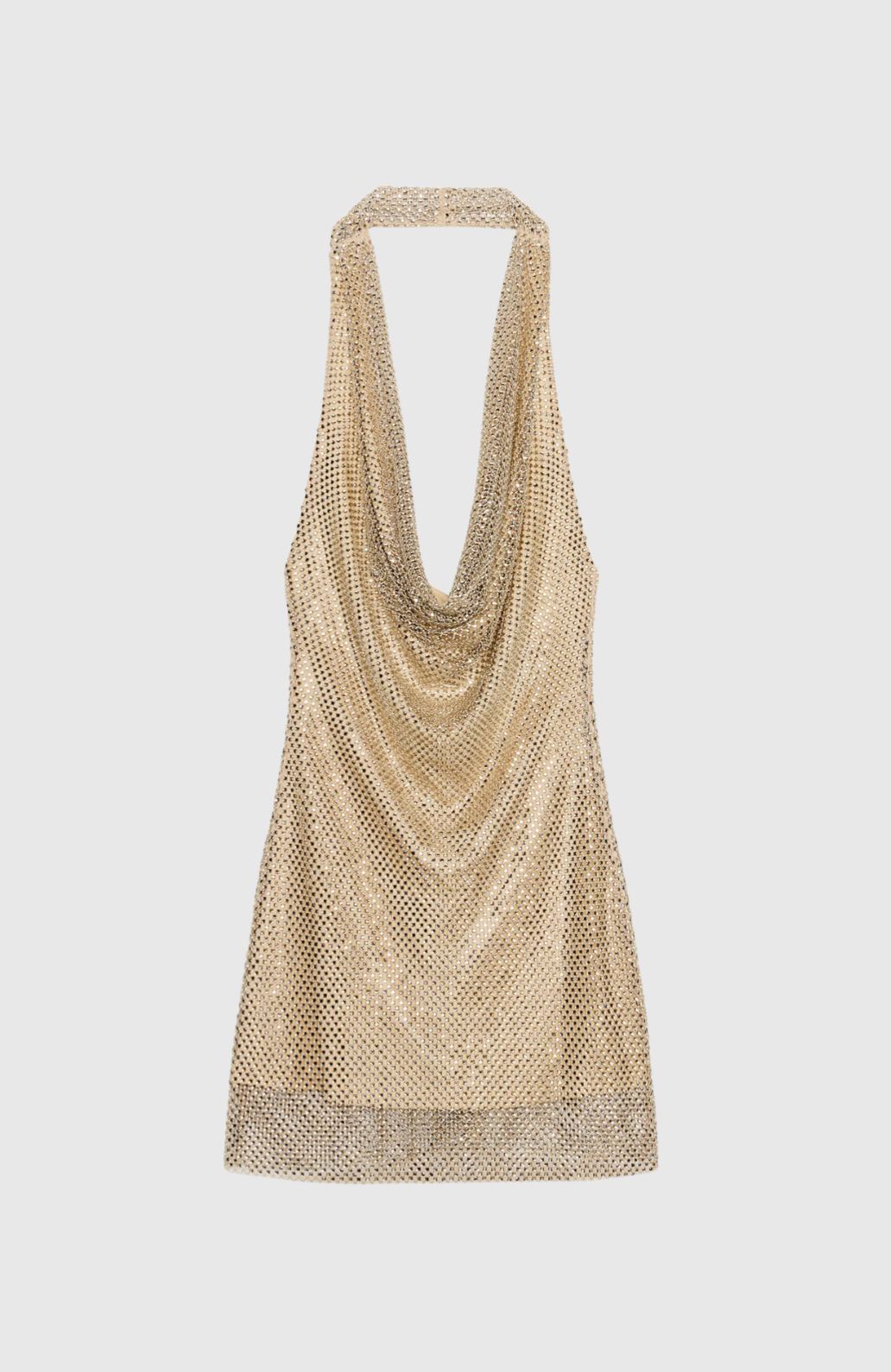 Dylanso Cowl Neck Rhinestone Mesh Mini Dress