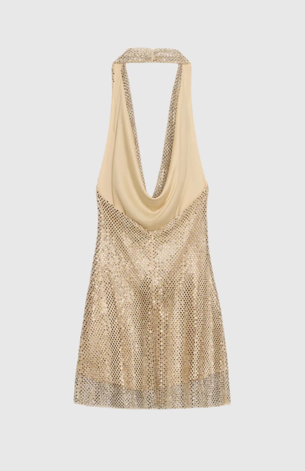 Dylanso Cowl Neck Rhinestone Mesh Mini Dress