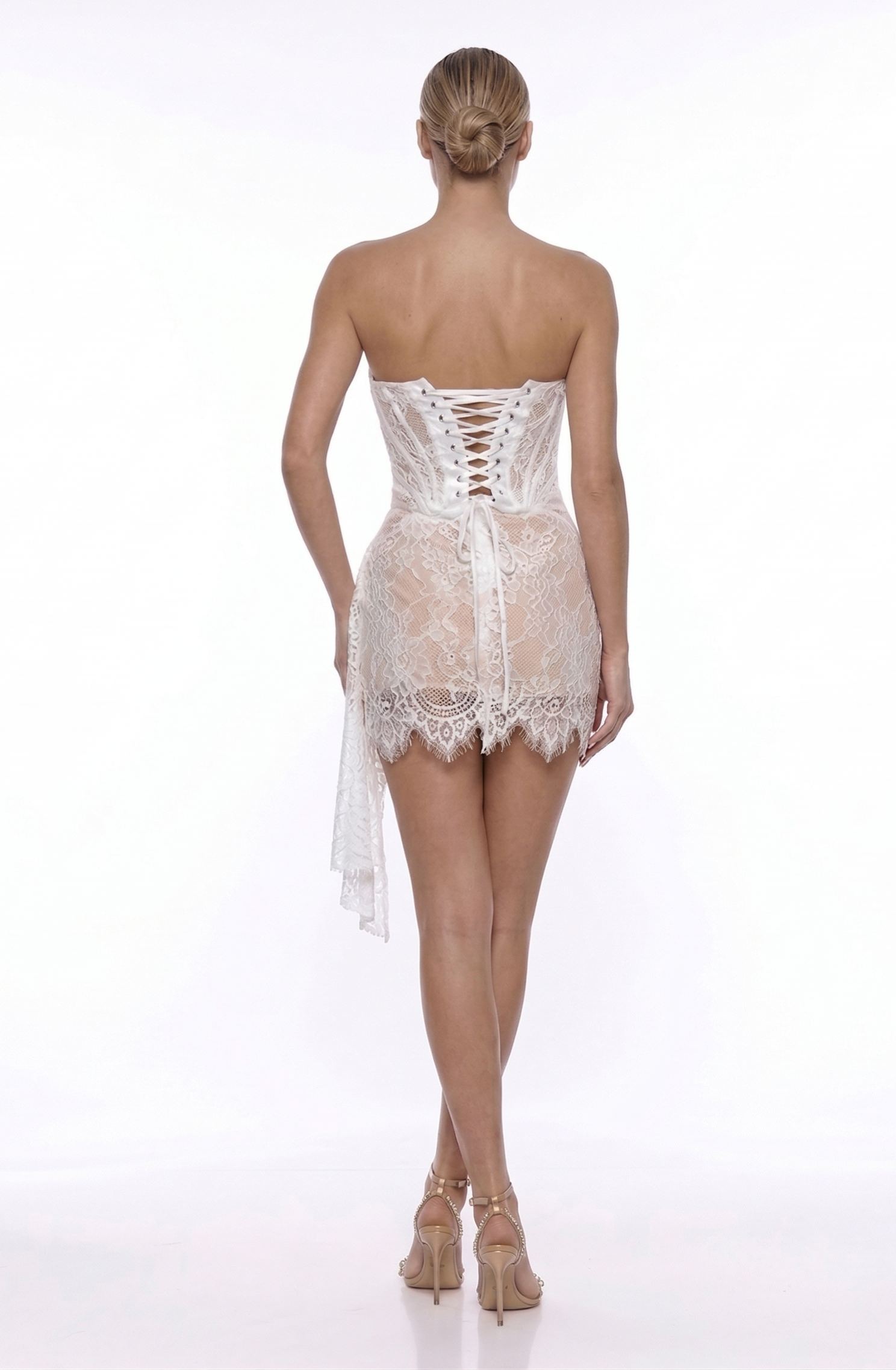 Nexirae Strapless Lace Dress In White