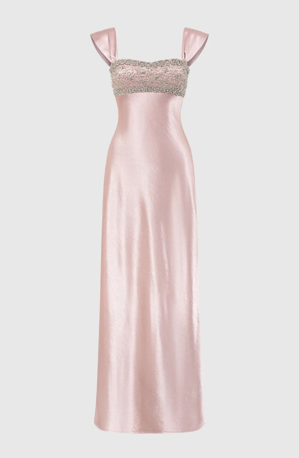 Fatos Sleeveless Rhinestone Satin Maxi Dress
