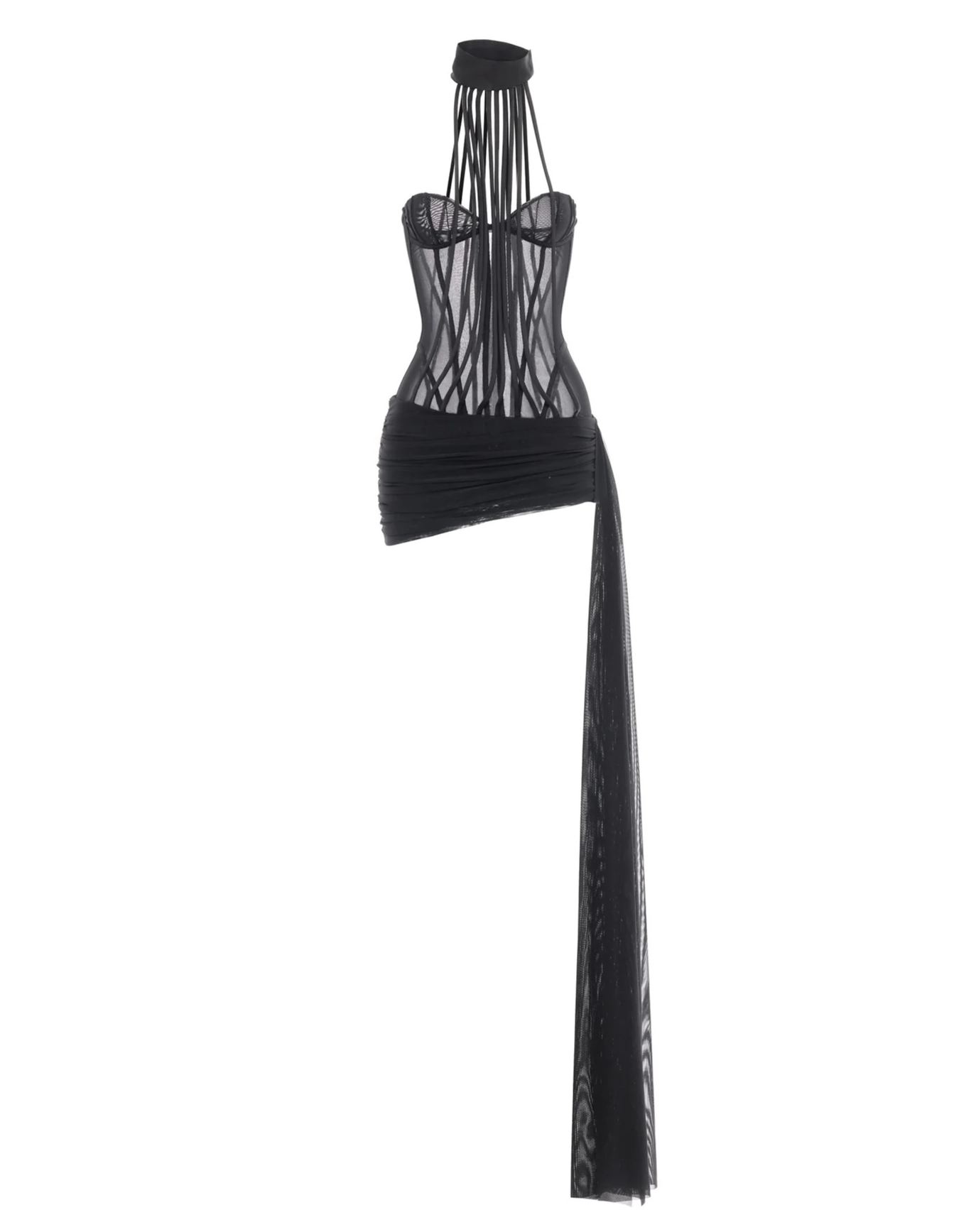Dudu Halter Neck Corset Mesh Mini Dress