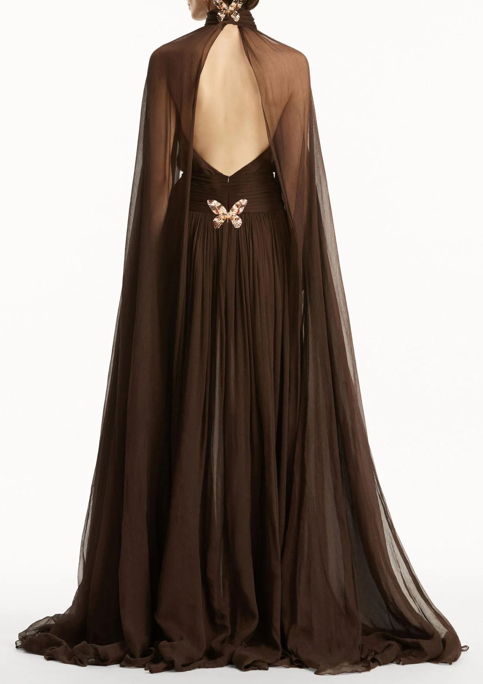 Fatos Backless Ruch Mesh Maxi Dress