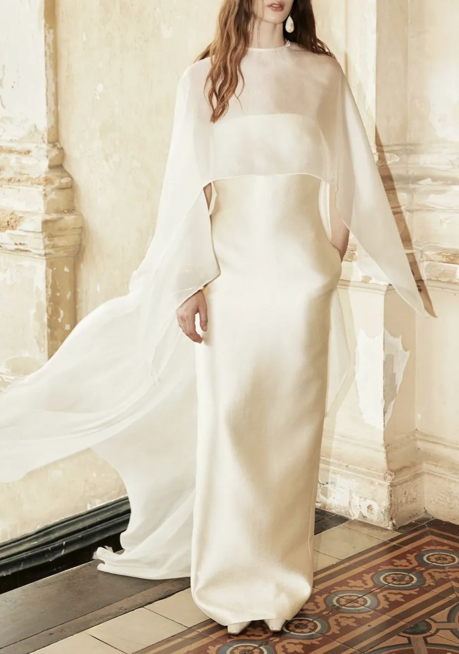 Daplag Mesh Shawl Silky Maxi Dress In White