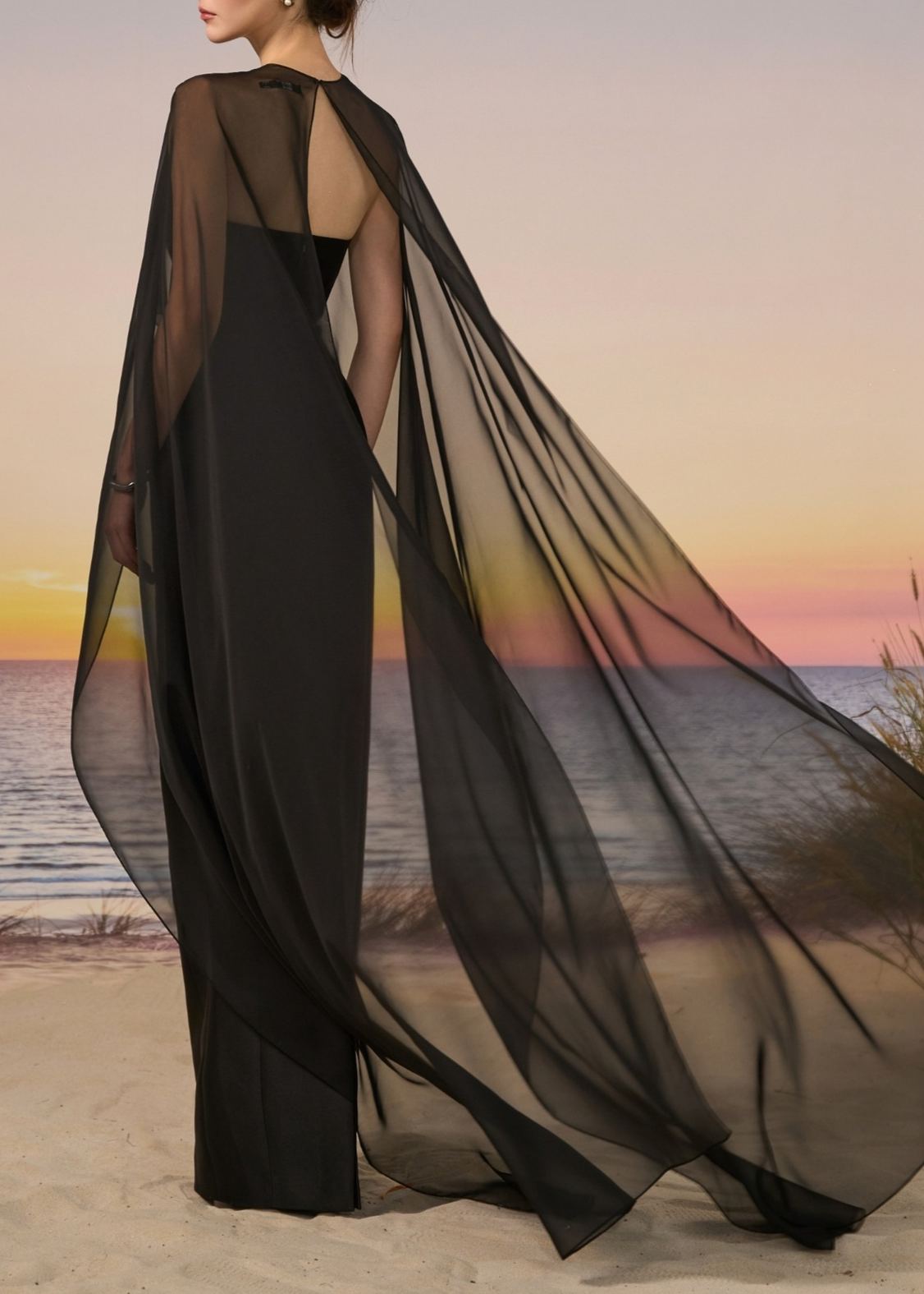 Farquhar Mesh Shawl Silky Maxi Dress In Black