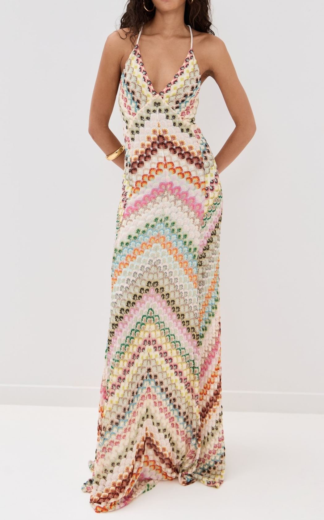 Drummond Plunge Maxi Dress In Apricot