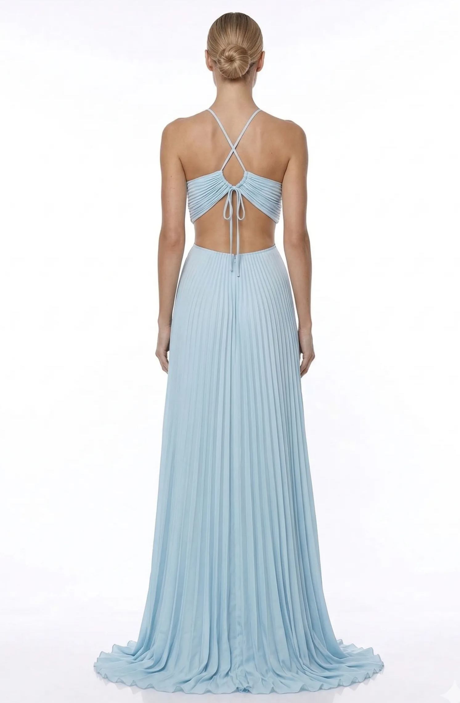 Joséphine Blue Pleated Maxi Dress with Cutout Detail