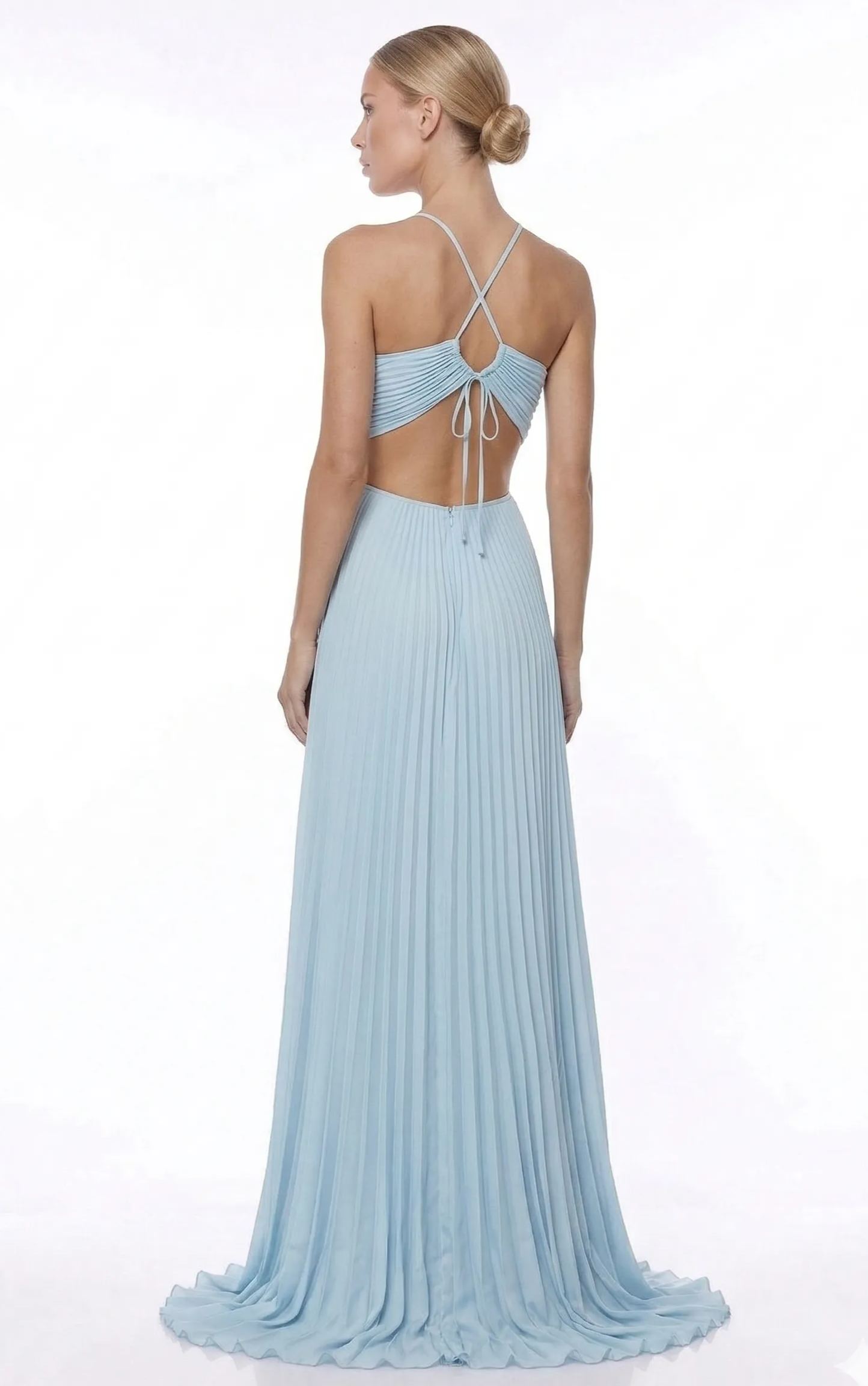 Joséphine Blue Pleated Maxi Dress with Cutout Detail