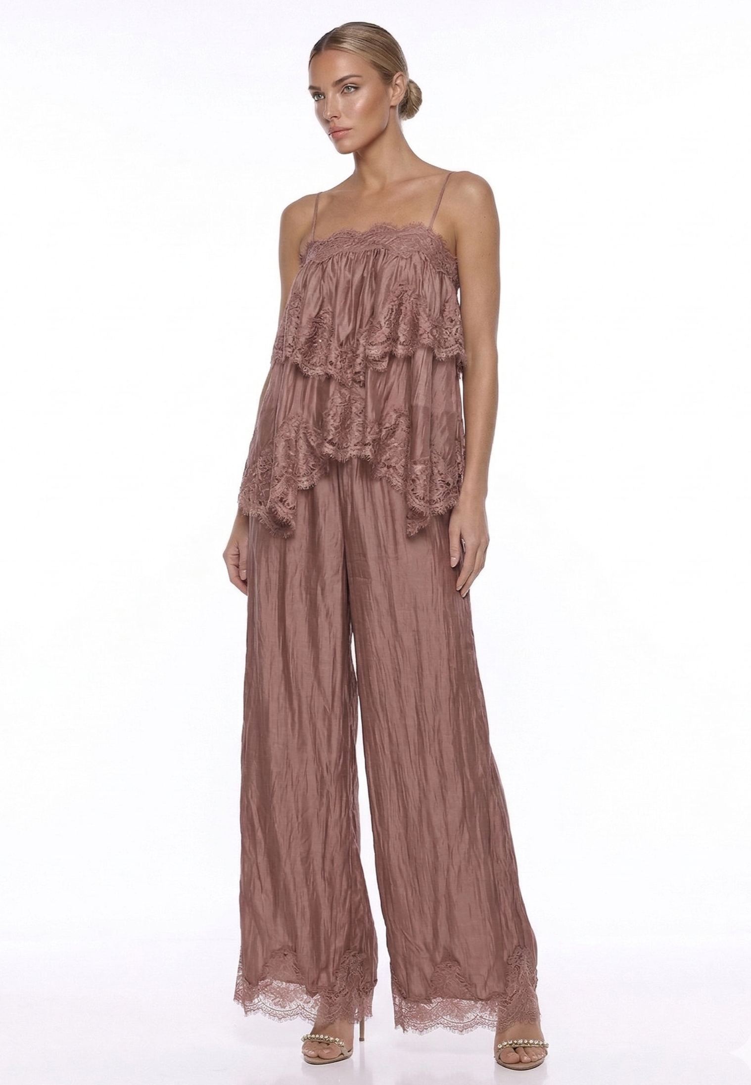 Darijus Spaghetti Ruffle Lace Top