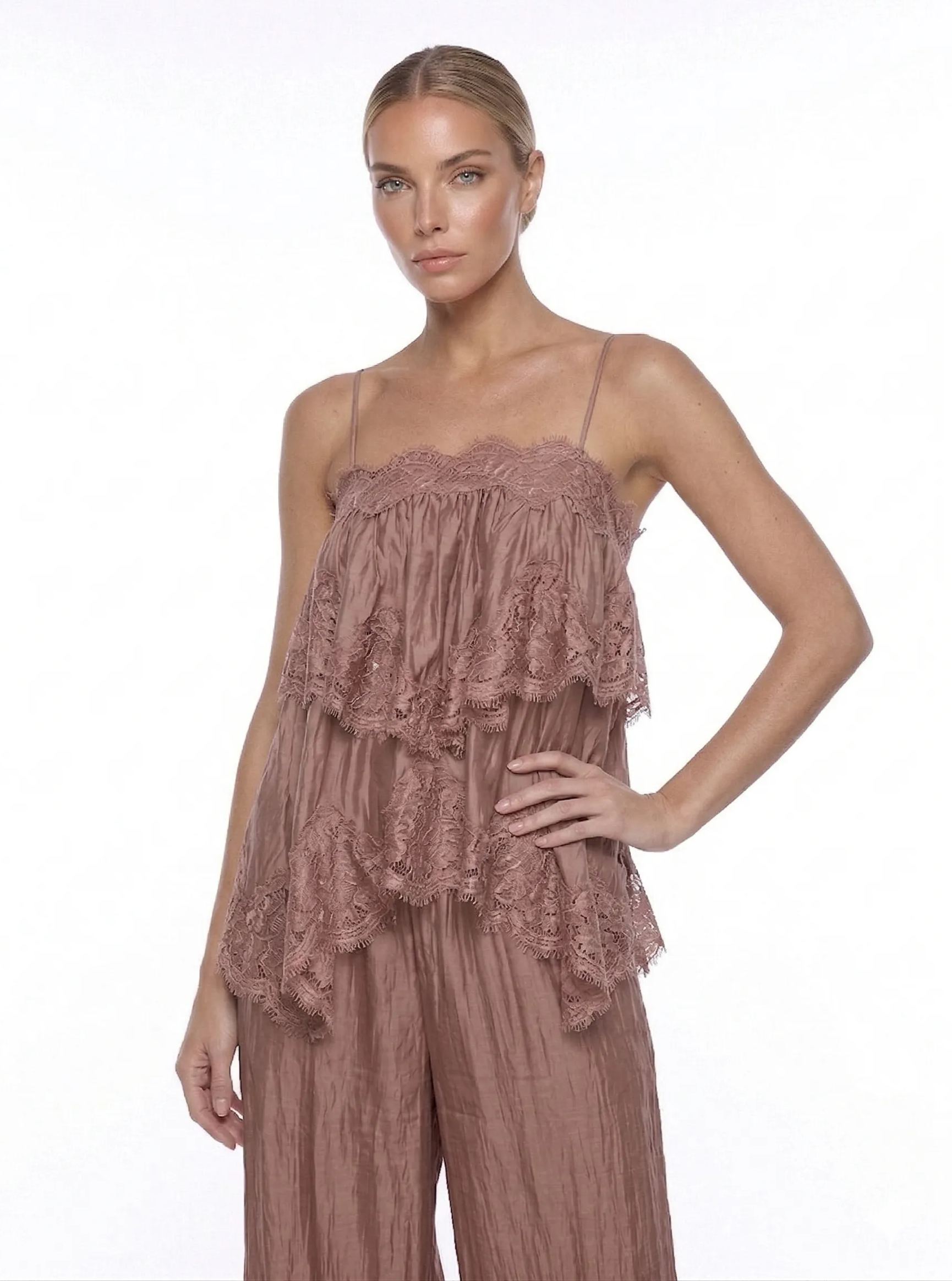 Darijus Spaghetti Ruffle Lace Top