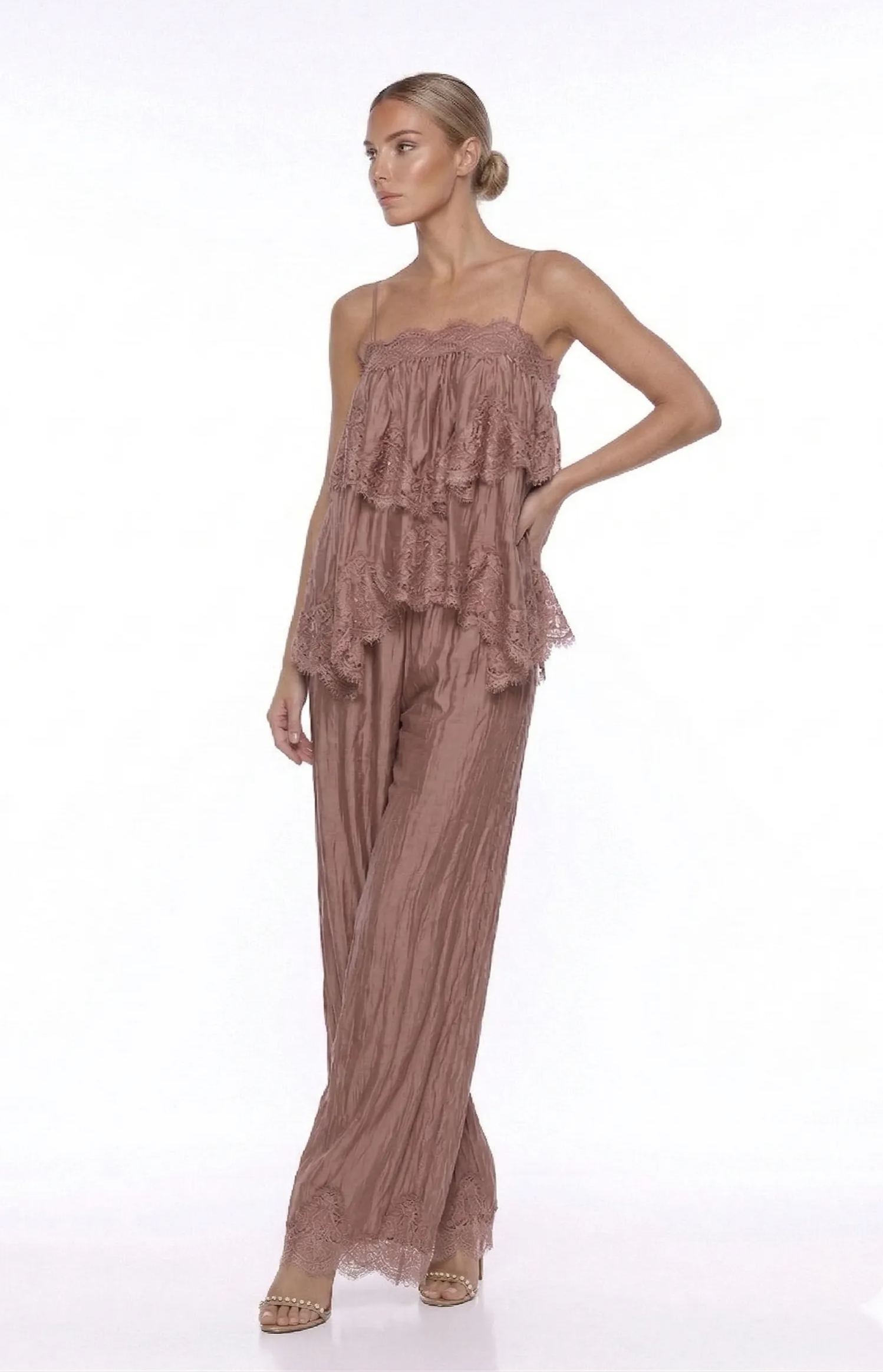 Darijus Spaghetti Ruffle Lace Top