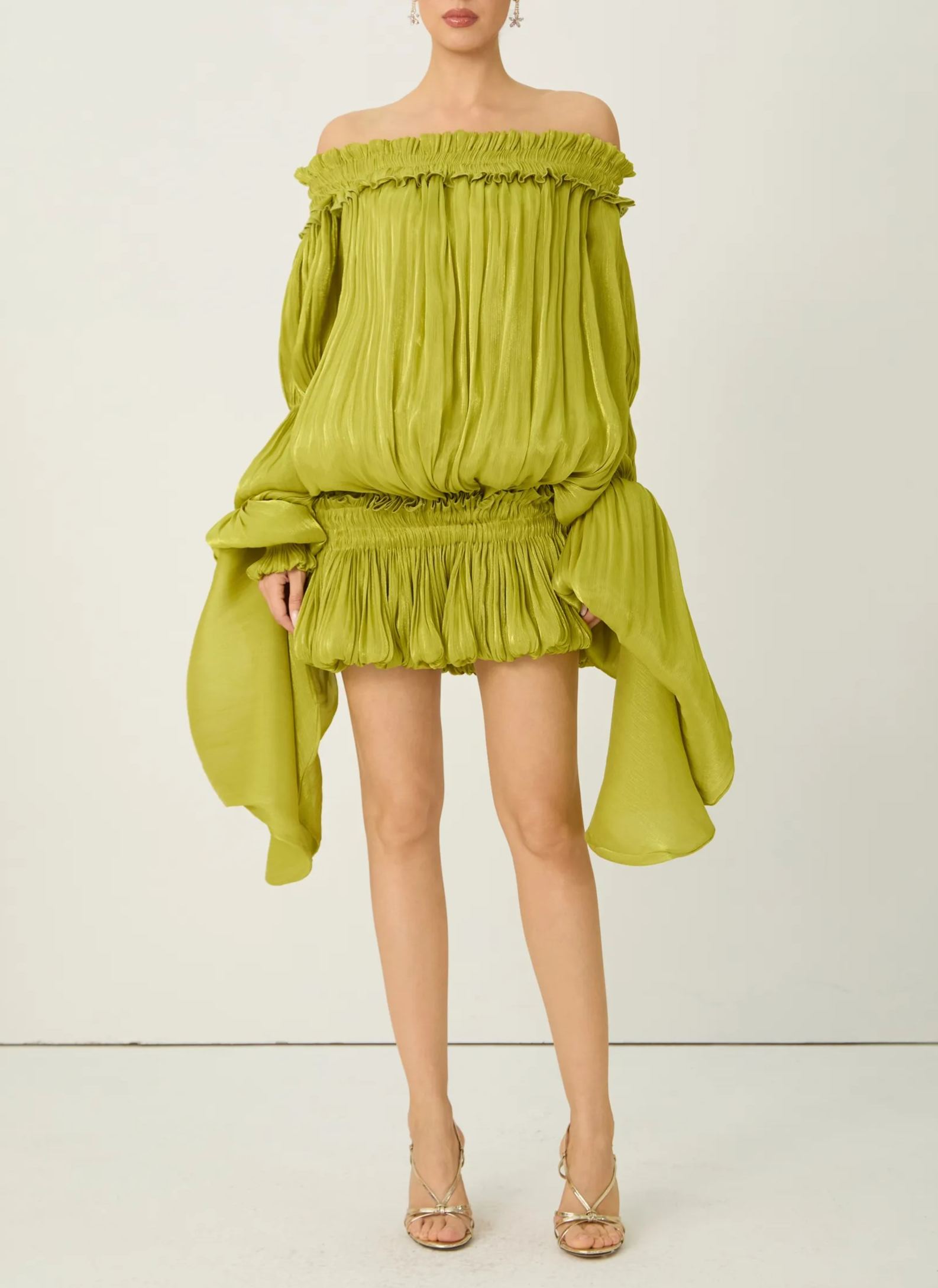 Want The Best Green Off Shoulder Ruffle Mini Dress