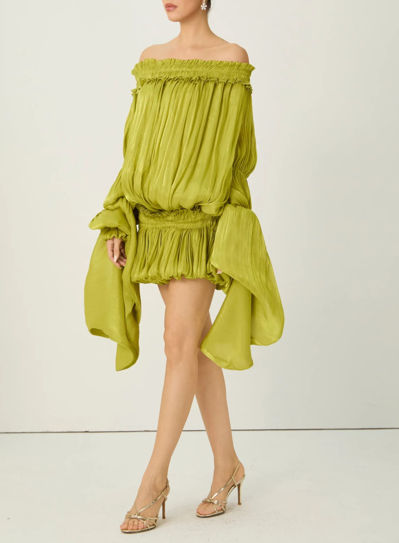 Want The Best Green Off Shoulder Ruffle Mini Dress