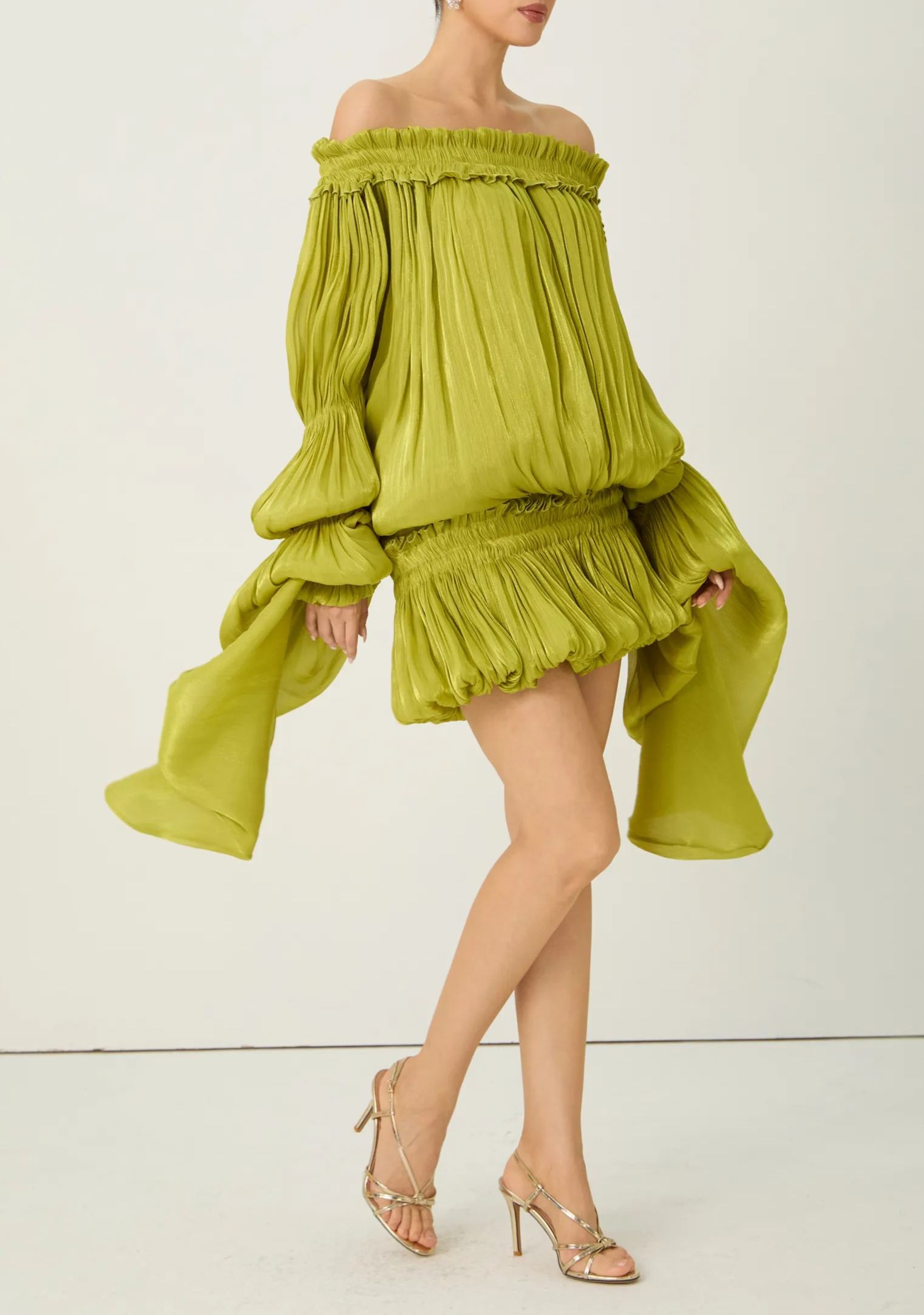 Want The Best Green Off Shoulder Ruffle Mini Dress