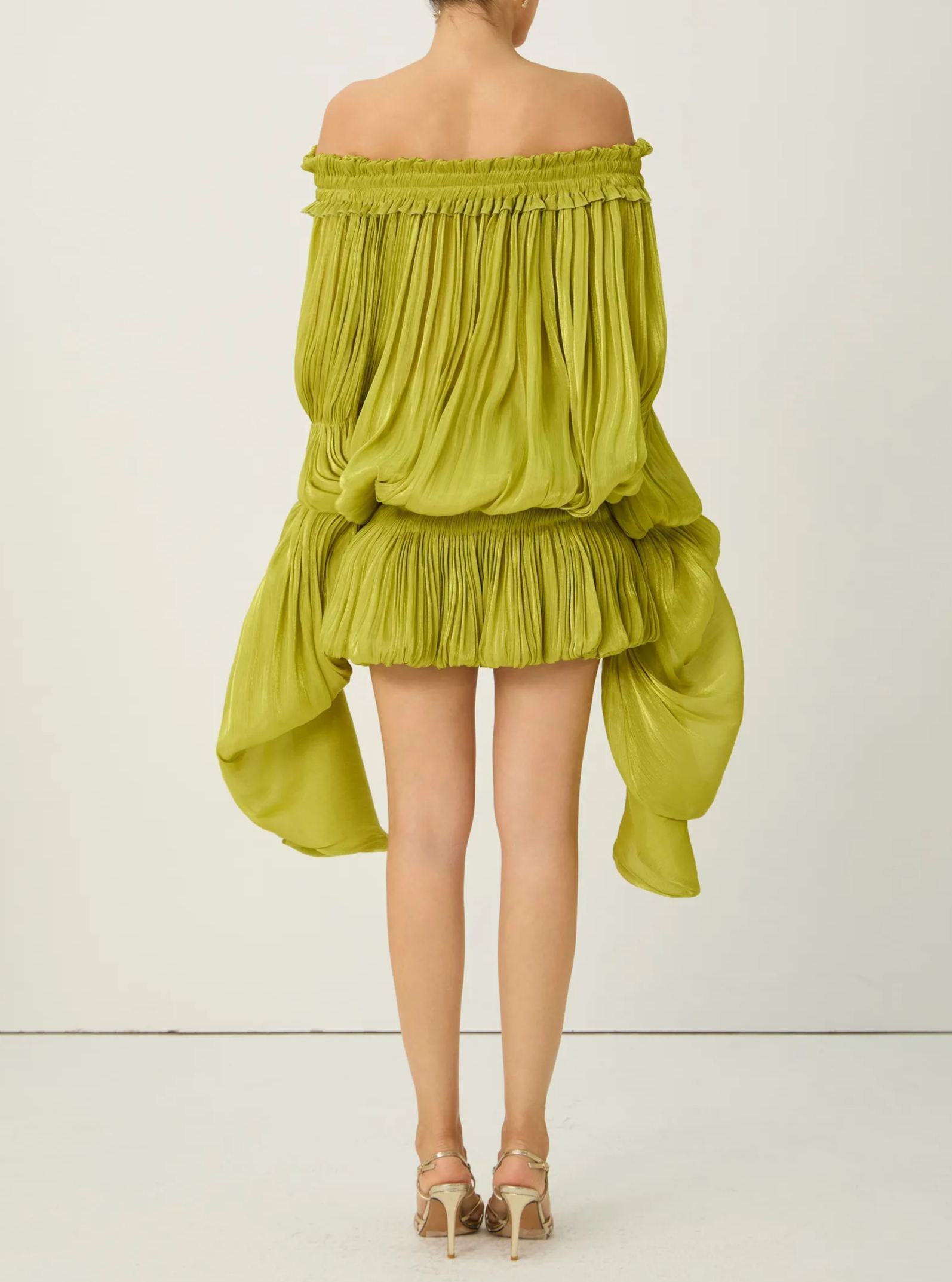 Want The Best Green Off Shoulder Ruffle Mini Dress