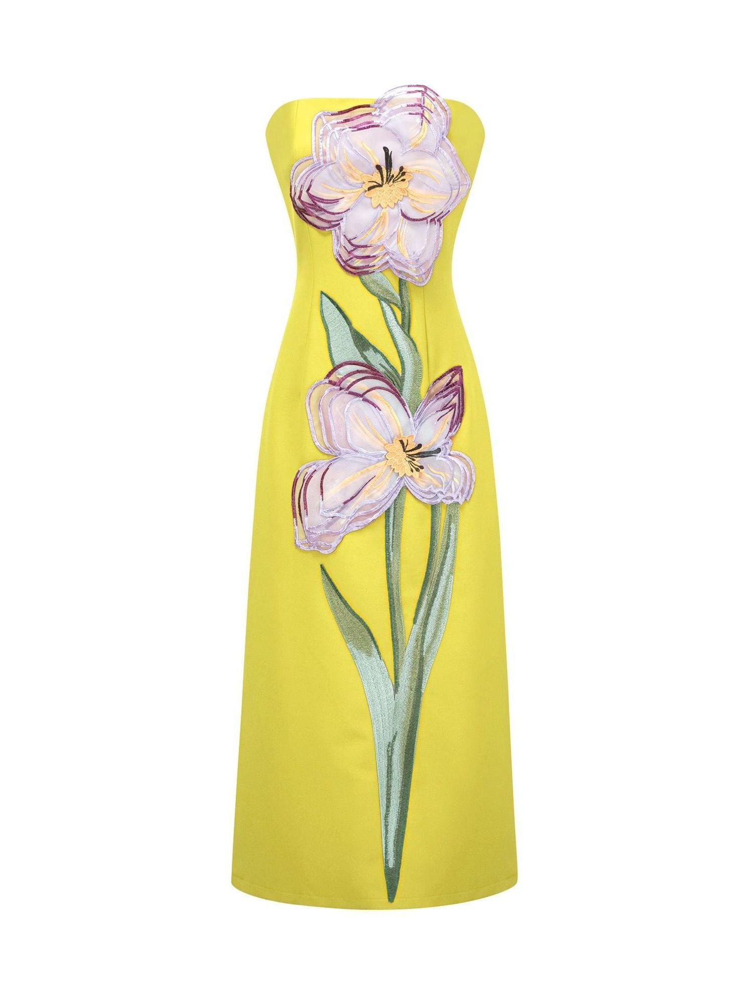 Abigail Sequin Embroidered Off-Shoulder Midi Dress in Yellow