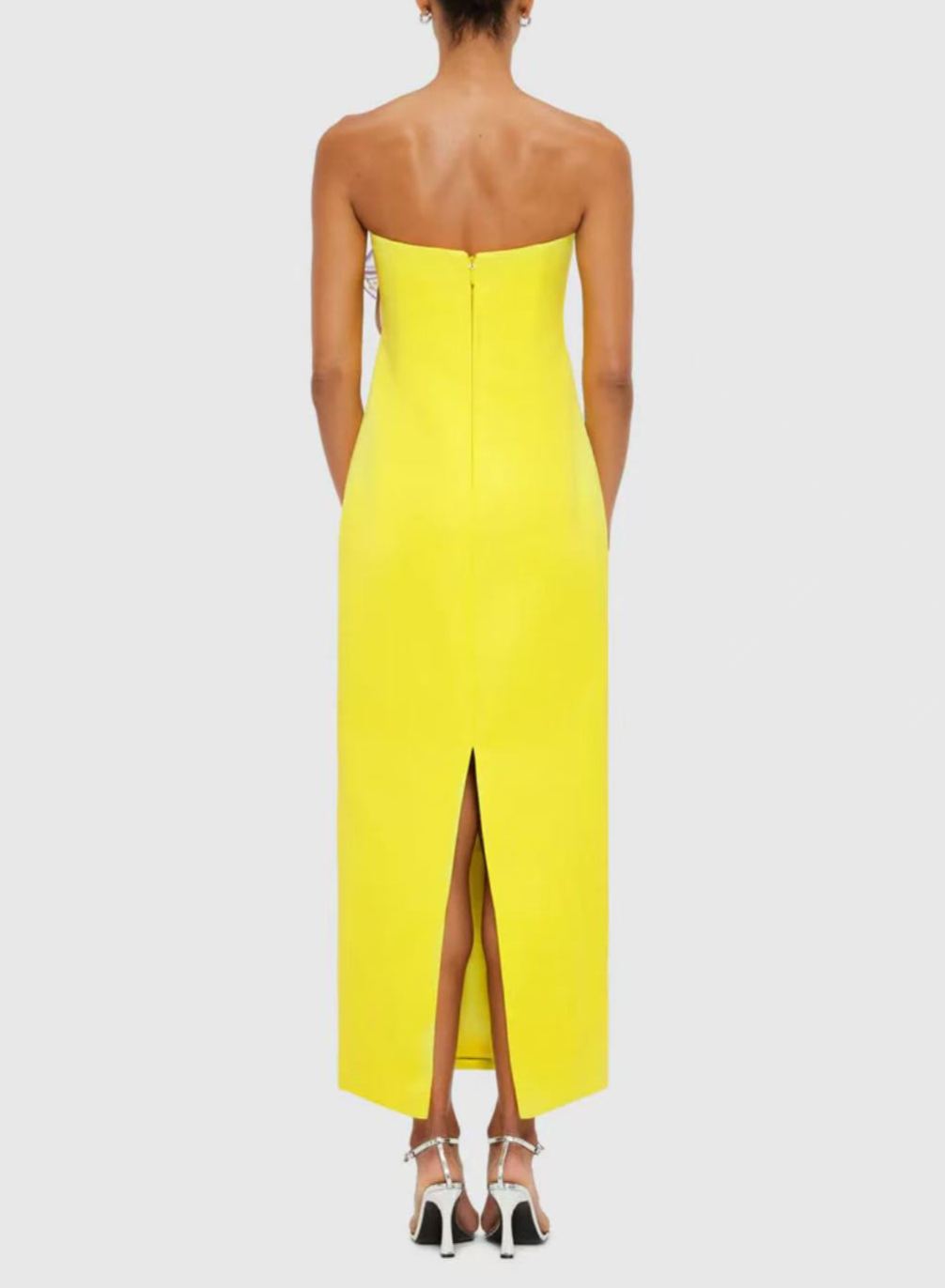 Abigail Sequin Embroidered Off-Shoulder Midi Dress in Yellow