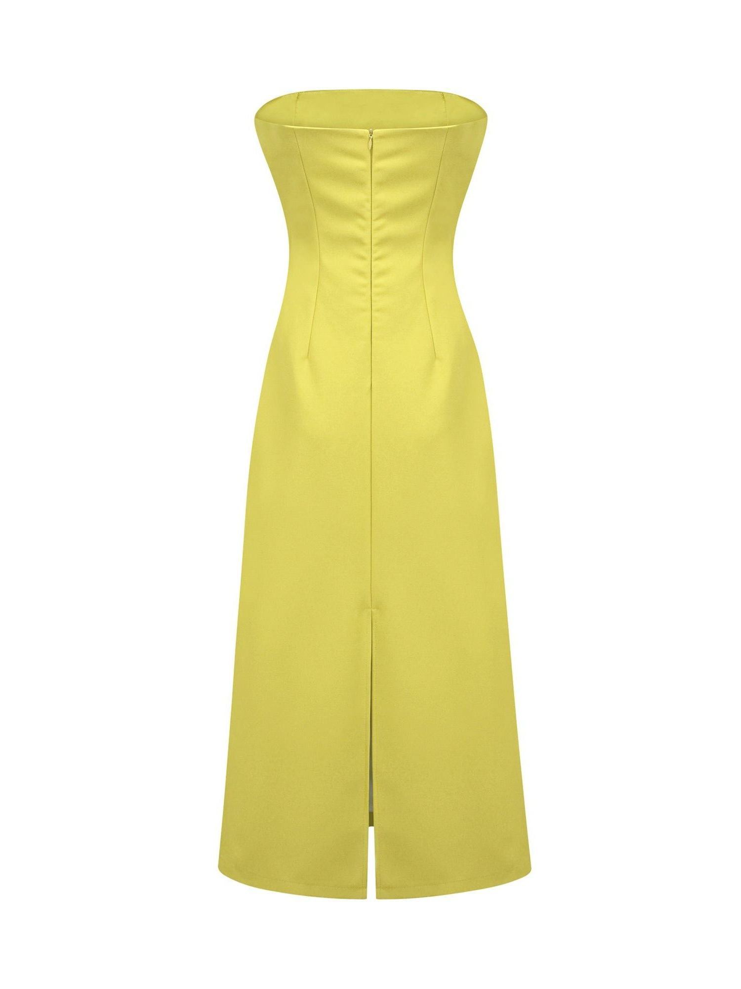 Abigail Sequin Embroidered Off-Shoulder Midi Dress in Yellow