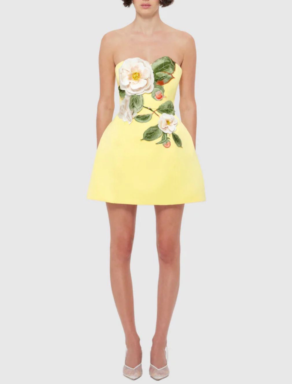 Beryndor Yellow Floral Embroidered Mini Dress