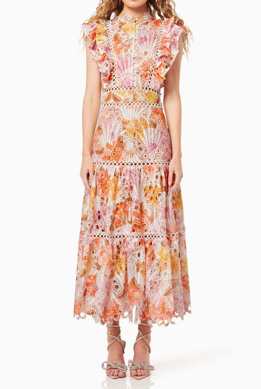 Fatime Print Lace Embroidered Maxi Dress