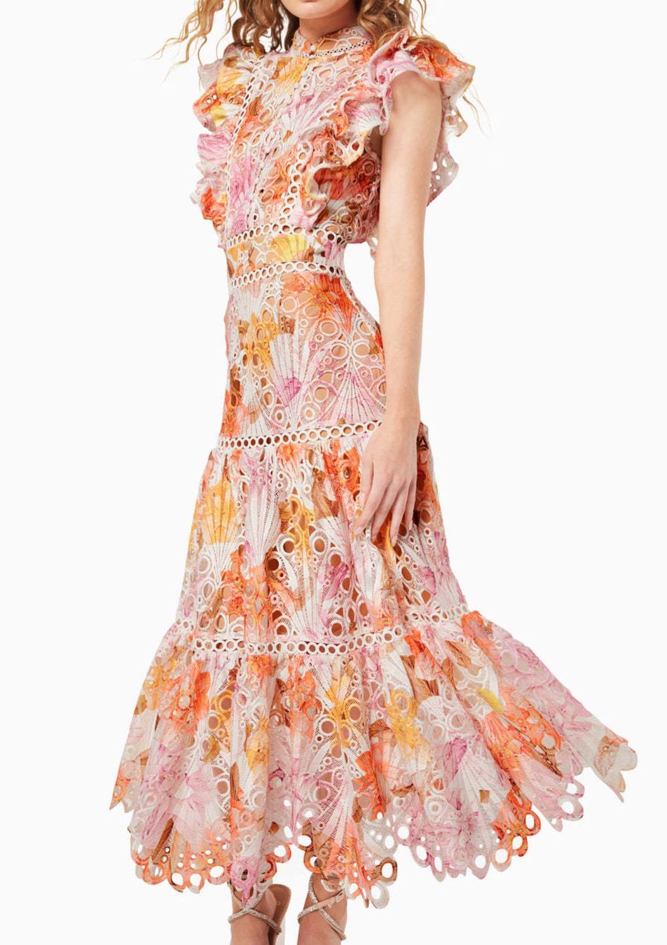 Fatime Print Lace Embroidered Maxi Dress