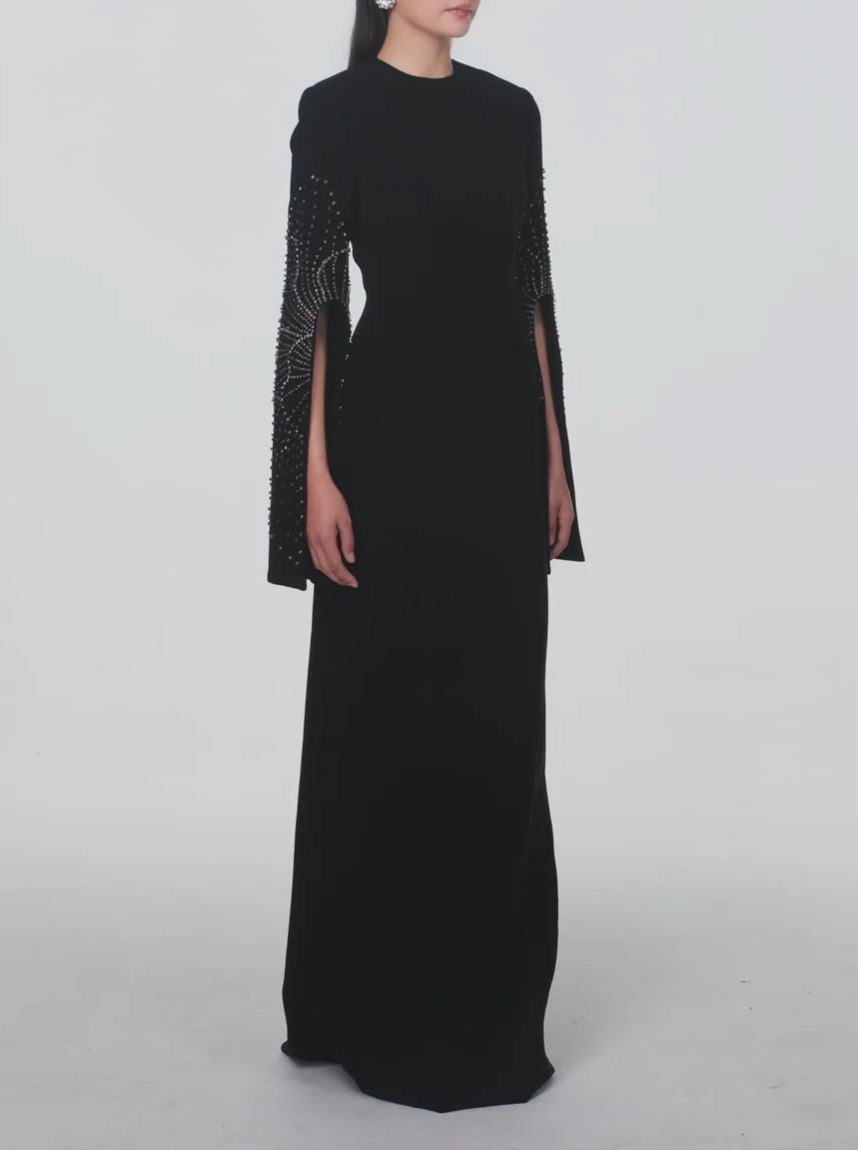 Aqvion Black Slit Sleeve Maxi Dress with Embellishment