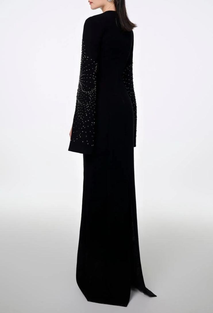 Aqvion Black Slit Sleeve Maxi Dress with Embellishment