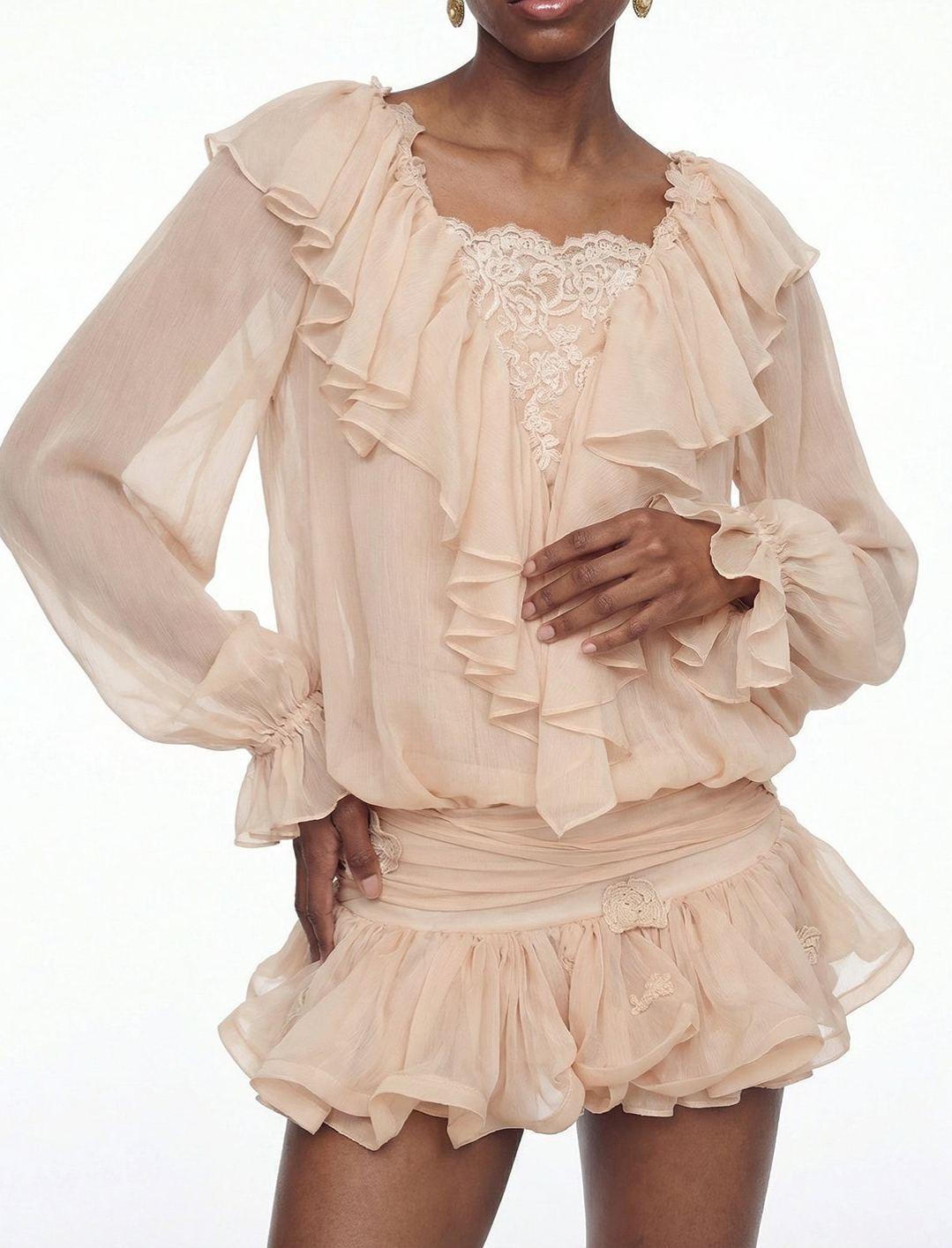 Sealama Embroidered Ruffe Mini Dress