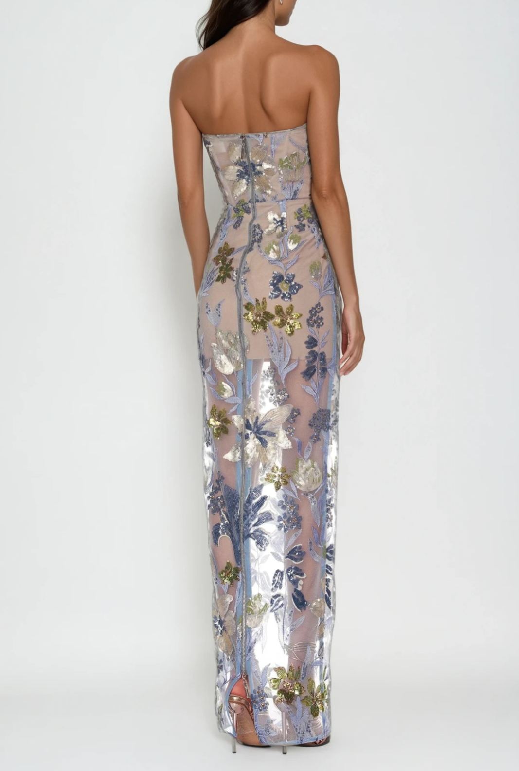 Denica Strapless Sequin Floral Maxi Dress