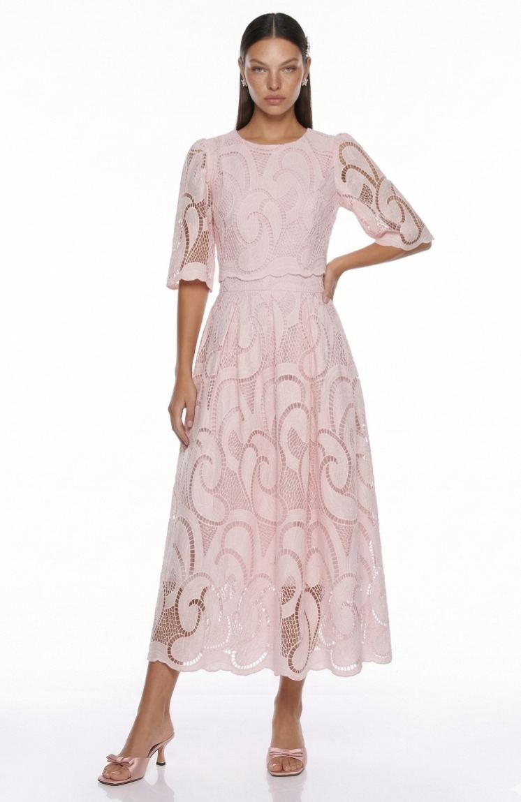 Sarolta Pink Embroidered Blouse & Skirt Set
