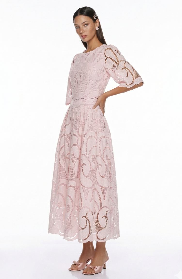 Sarolta Pink Embroidered Blouse & Skirt Set