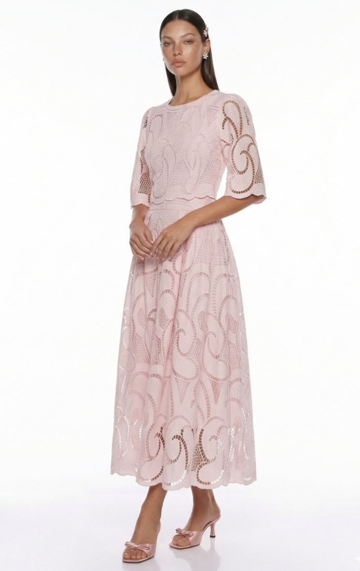 Sarolta Pink Embroidered Blouse & Skirt Set