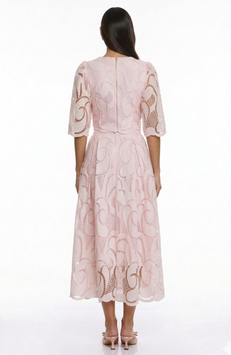 Sarolta Pink Embroidered Blouse & Skirt Set