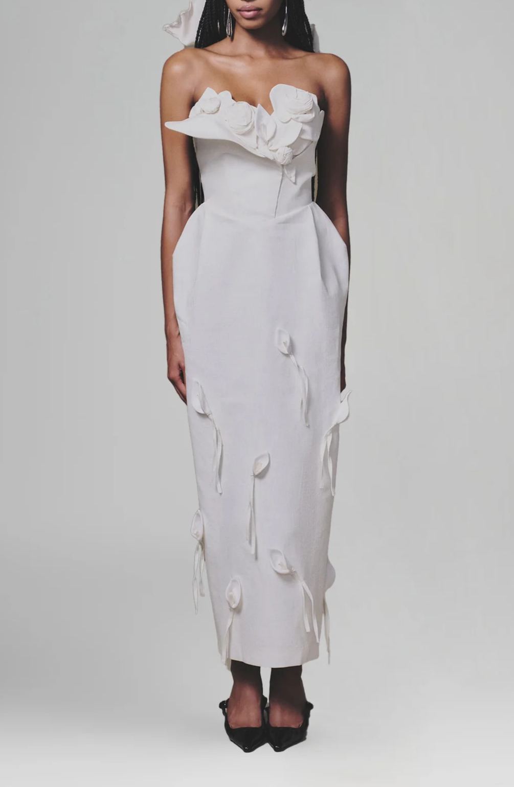 Bodie White Maxi Dress with 3D Petals