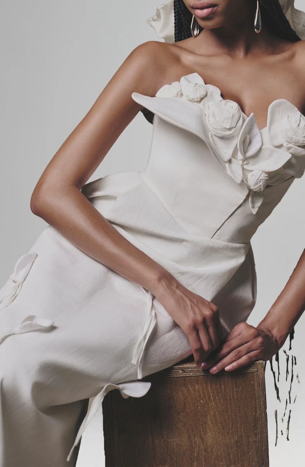 Bodie White Maxi Dress with 3D Petals