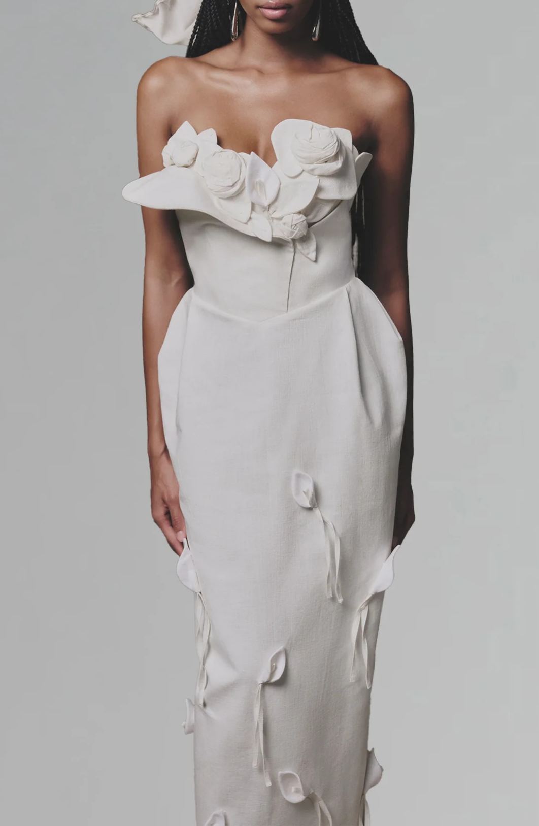 Bodie White Maxi Dress with 3D Petals