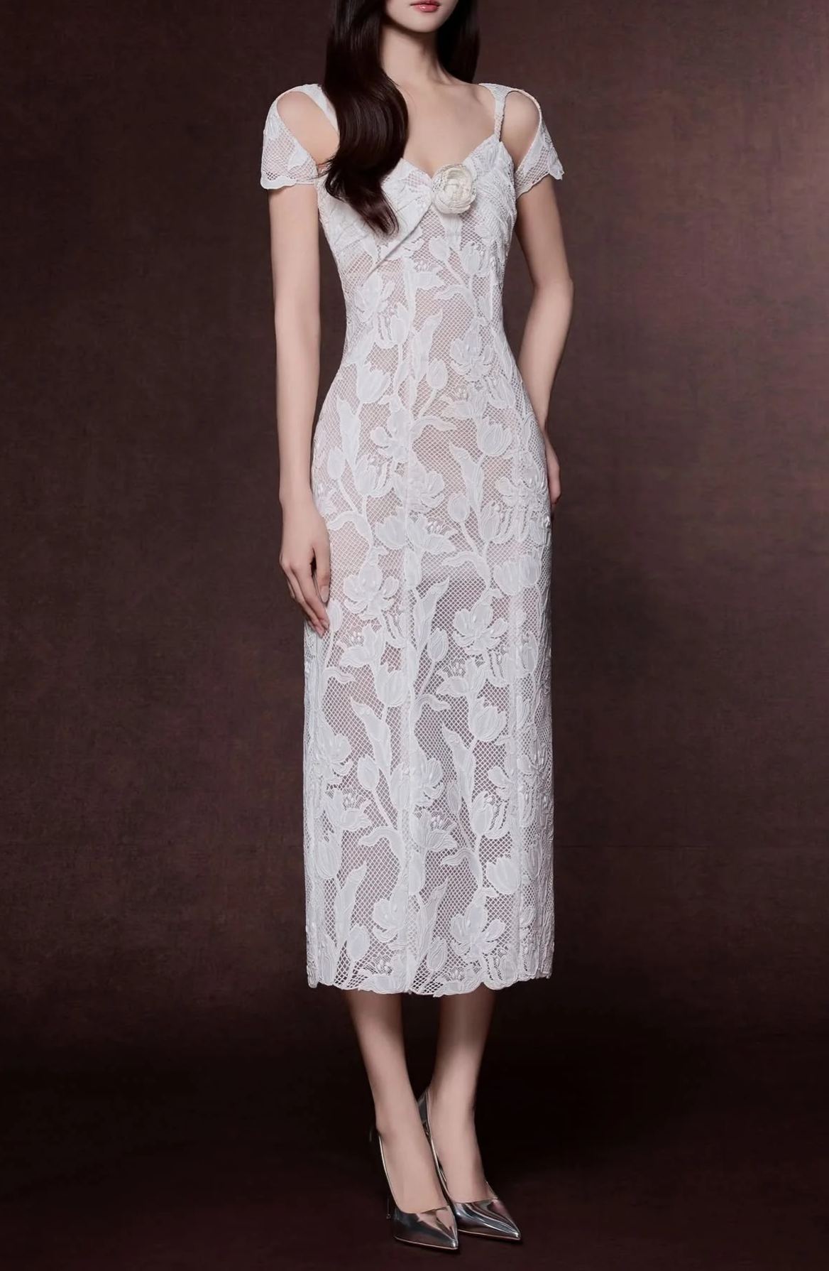 Zadie Flower Cutout Lace Midi Dress