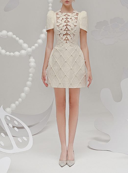 Kirasomo Flower Mesh Mini Dress