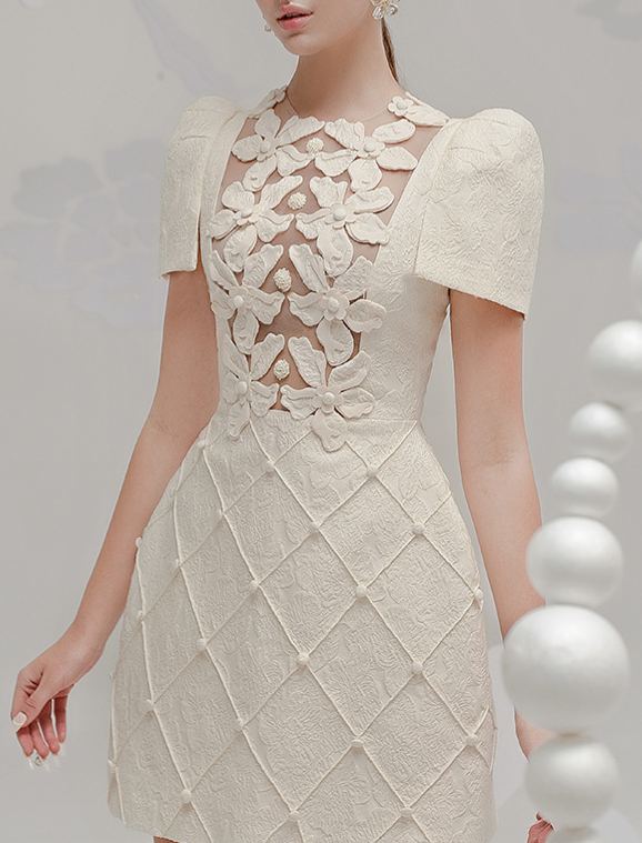 Kirasomo Flower Mesh Mini Dress