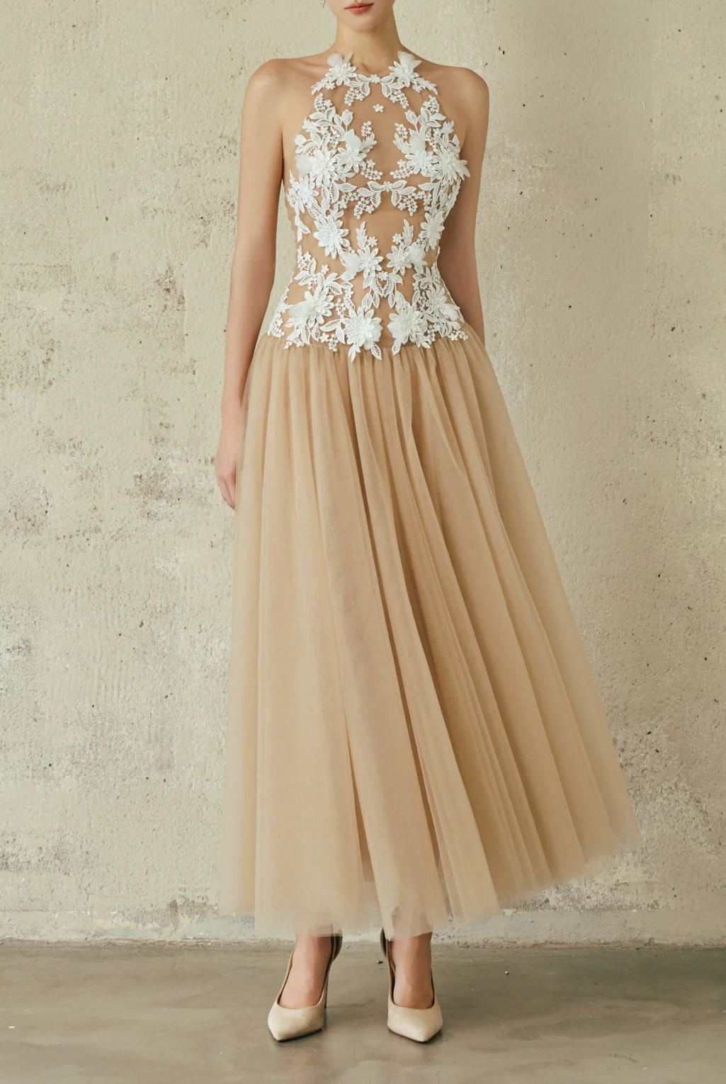 Deirdre Sleeveless Flower Mesh Maxi Dress