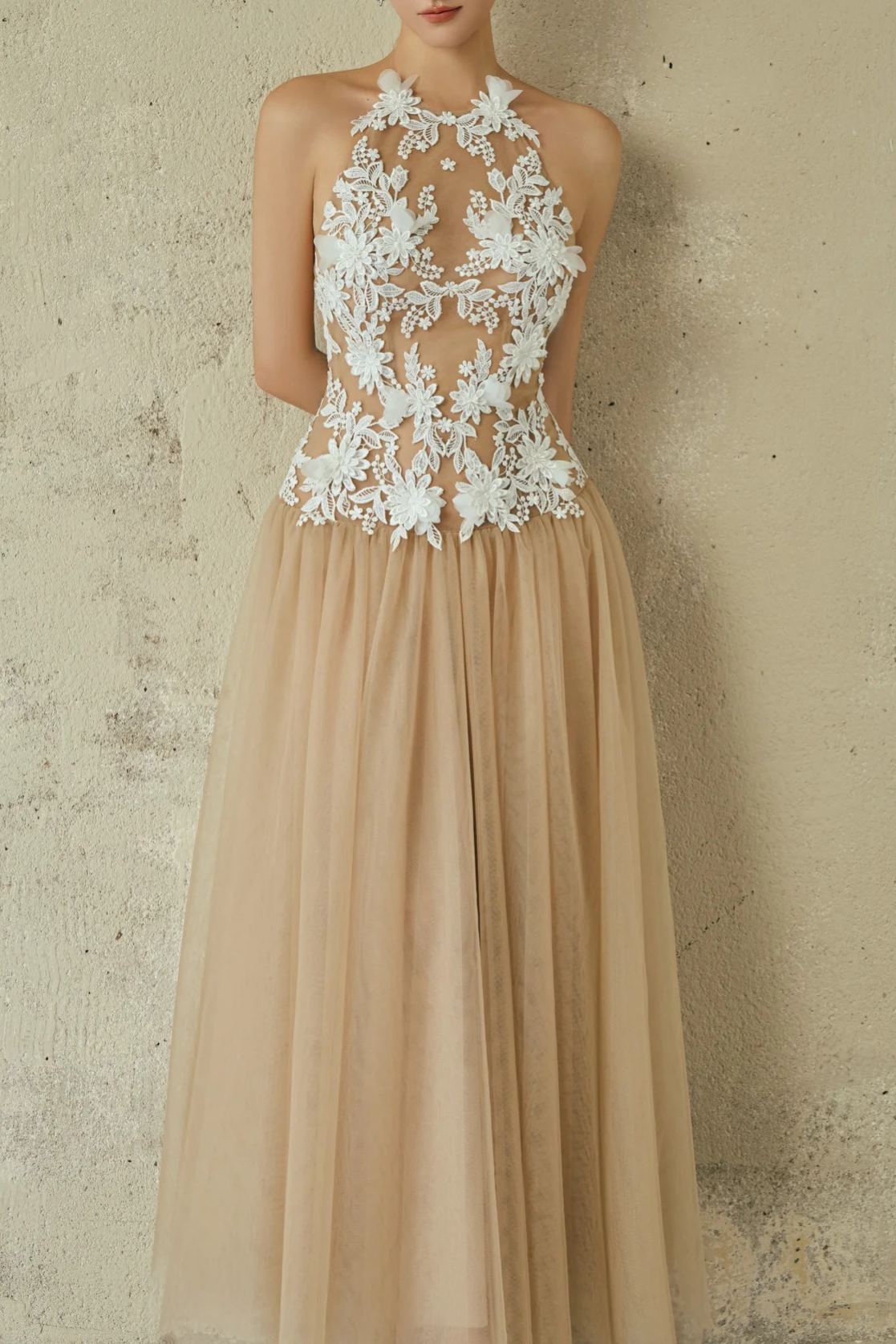 Deirdre Sleeveless Flower Mesh Maxi Dress