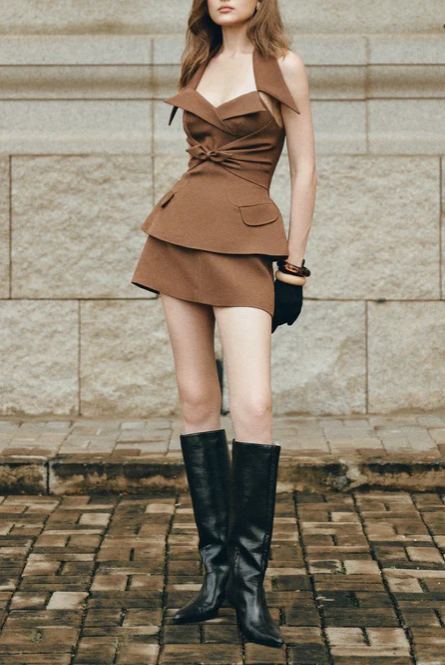 Desiree Halter Neck Ruch Skirt Set